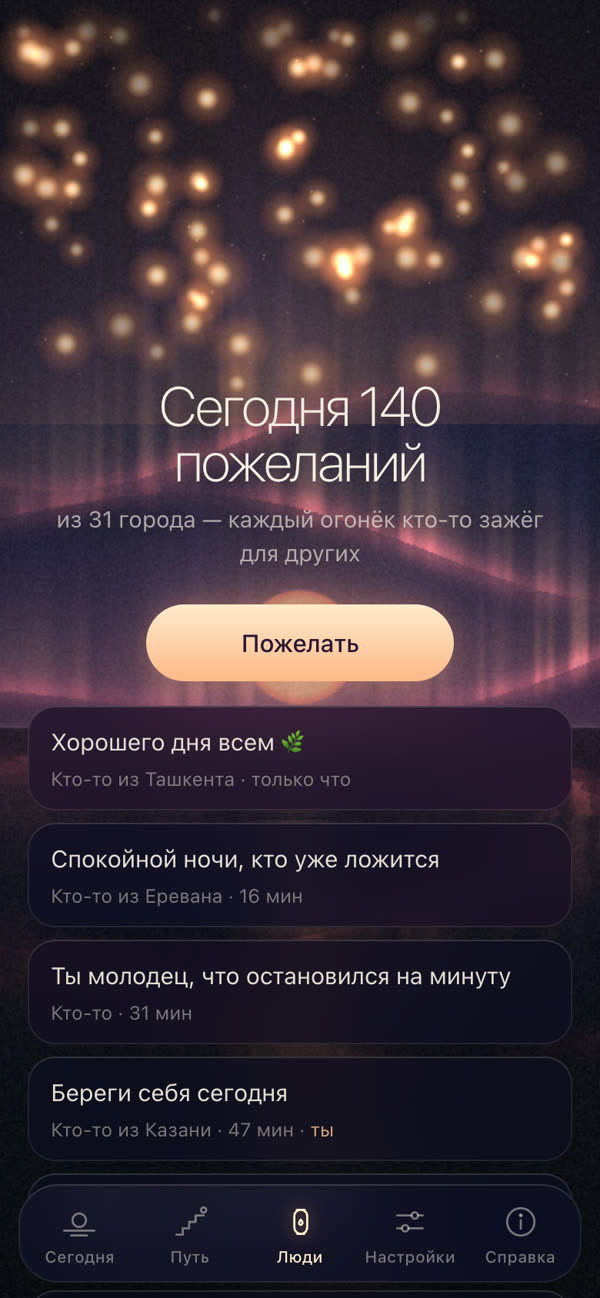 Экран «Люди»: огоньки и анонимные пожелания